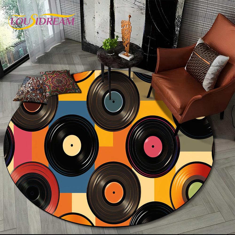 3D Vinyl Record Music DJ Screen Tape HD Round Area Rug,Carpet Rug for Living Room Bedroom Sofa Playroom Decor,Non-slip Floor Mat