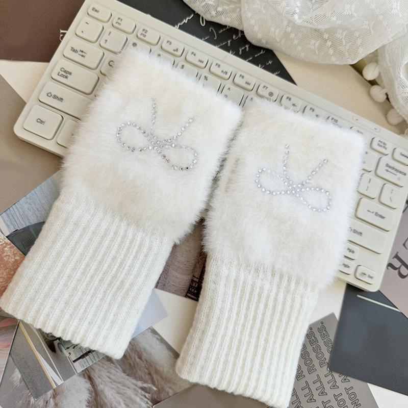 1Pair Warm Half Finger Gloves Can Write Students' Winter Touchscreen Gloves