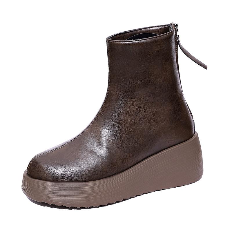 Korte laarsjes met sleehak voor dames, herfst en winter nieuw, eenvoudig, met dikke zool, warme mode laarzen, niet vermoeiend, moederlaarzen