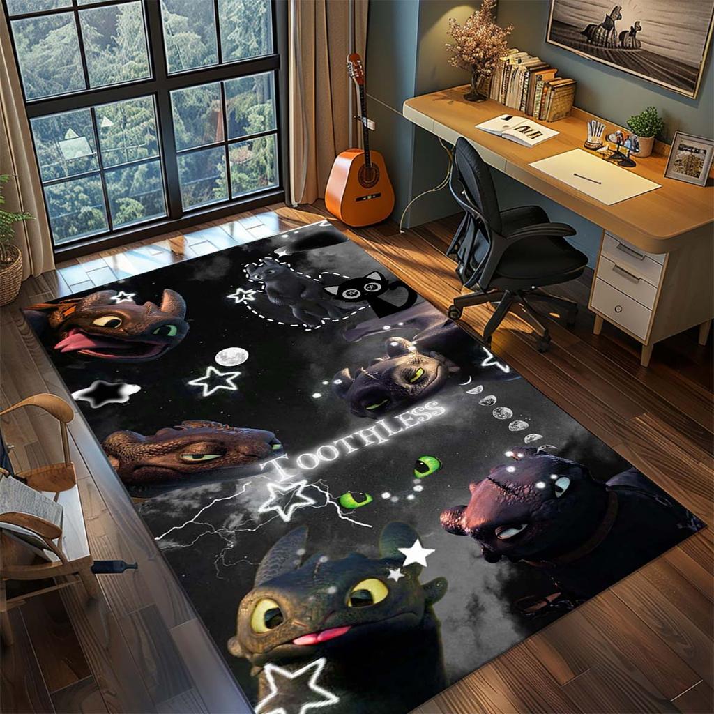 Black Dragon Polyester Area Rug Dark Fantasy Fire Dragon Carpet Non Slip Living Room Bedroom Floor Decor -QJY