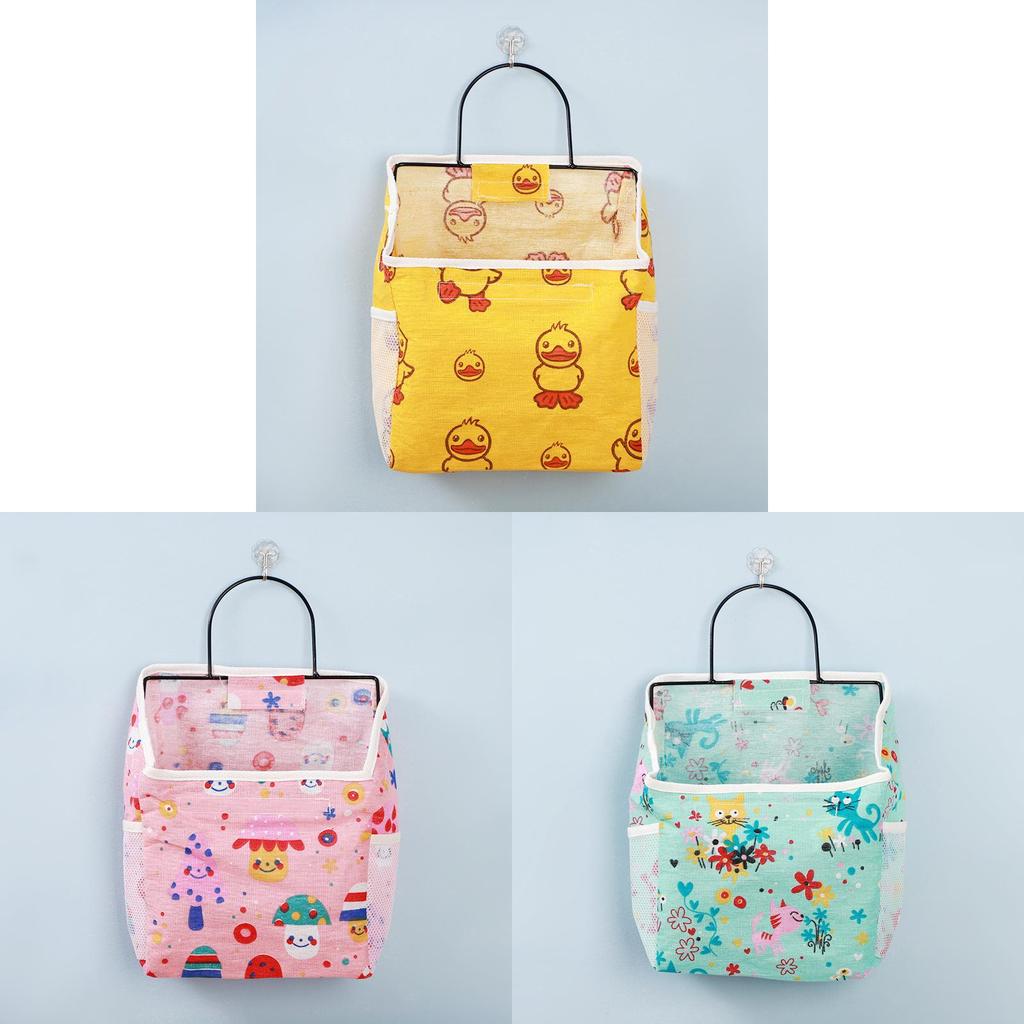 Wall Mount Iron Art Storage Bag With Cotton Linen Fabric For Dorm Room Organizing
