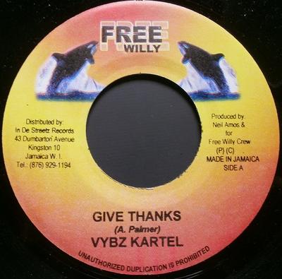 Płyta 7-calowa VYBZ KARTEL - Give Thanks NONE Free Willy 2004 Jamajka Reggae, Ska & Dub Używana