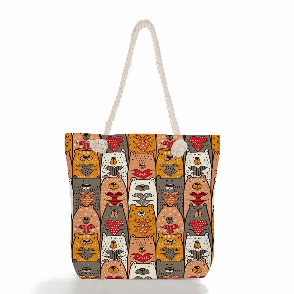 Multifunctional Animal Printed Thick Rope Shoulder Beach Bag Casual Large Capacity Handbag 7599