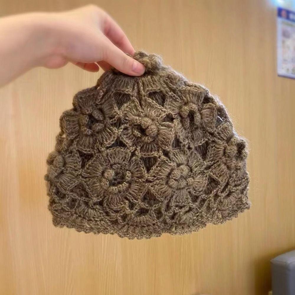 

Двухслойная кепка с крючком и цветком на носке, ручная работа, без полей, дышащая вязаная шапка