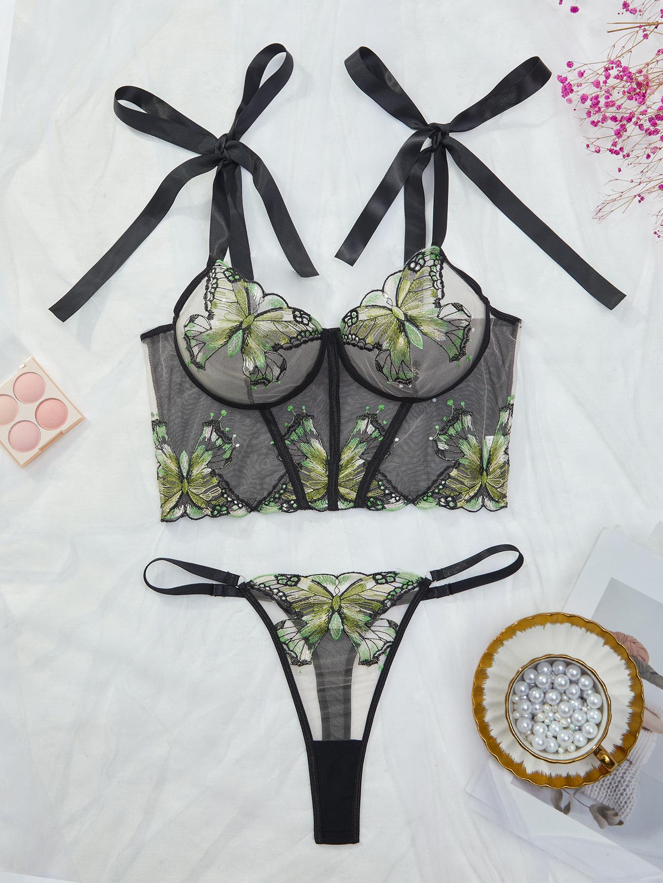 Популярный сексуальный набор нижнего белья с вышивкой, сексуальный, прозрачный S чёрный