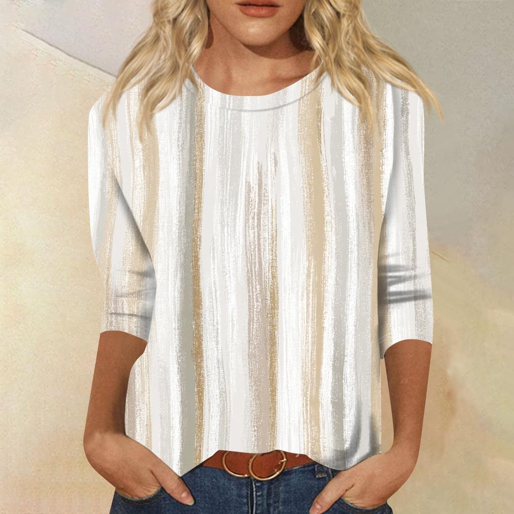 Women's Fashion Casual Round Neck Three-quarter Sleeve Gradient Print T-shirt Top