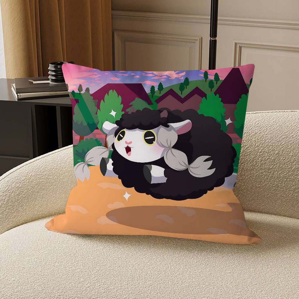 W-Wooloo Cute Sheep Pillow Covers Cartoon Sofa Decorative Home Double-sided Printing Short Plush Cute Cushion Cover