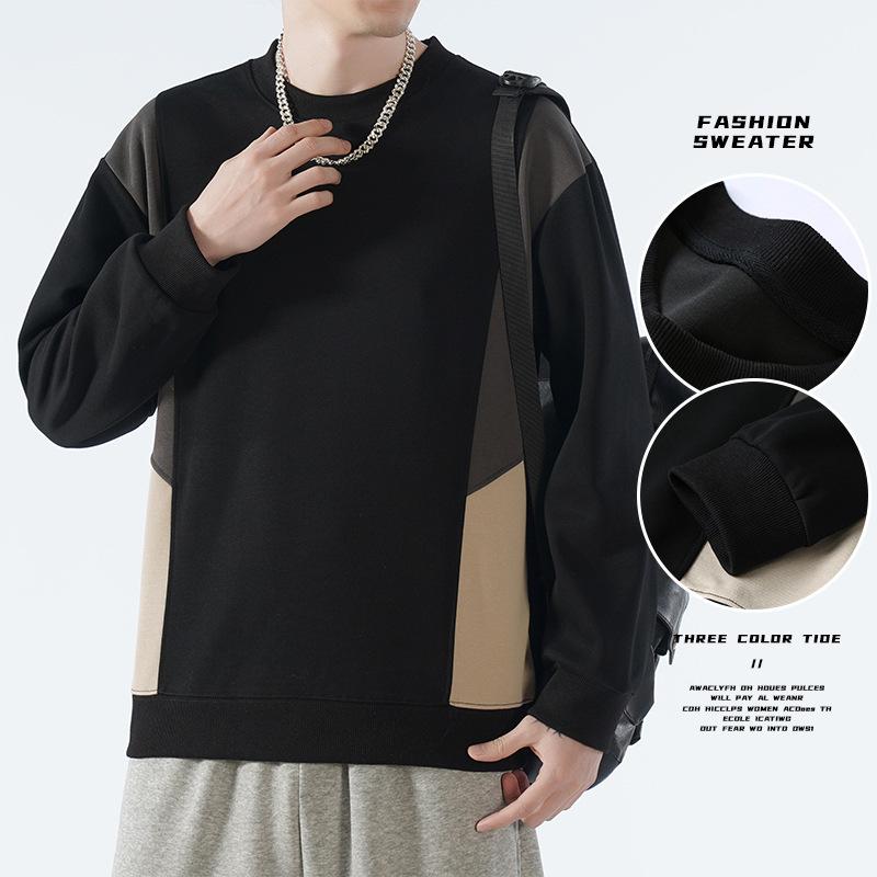 

Осенний новый трендовый японский стиль контрастная цветная строчка круглый вырез свободный свитшот мужской хлопок спортивный повседневный топ с длинными рукавами 5XL