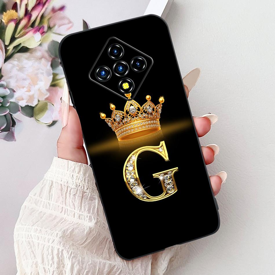 For Infinix Zero 8 8i Fashion Crown Letter Phone Case For Infinix Zero8 Zero8i X687 X87B Black Silicone Soft Cases Bumpers