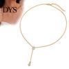 Square Zirconia Jewelry Gift Y-Shaped Pendant Necklace, Gold Necklace for Women, Dainty Lariat Light Luxury Ladies Drop Minimalist Trendy Clavicle