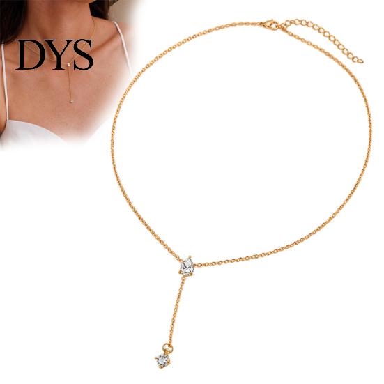 Square Zirconia Jewelry Gift Y-Shaped Pendant Necklace, Gold Necklace for Women, Dainty Lariat Light Luxury Ladies Drop Minimalist Trendy Clavicle