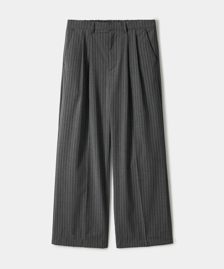 TRIP LE SENS Light Double-Pleat Wide Slacks_Stripe Black