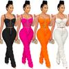 X5215 Women's Solid Color Sexy Camisole Bustier Zipper Vest and Long Pants Two-Piece Set