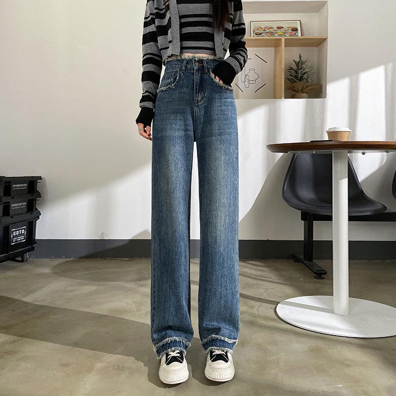 

Women s High Waist Retro Wide Leg Jeans - Flaw-Hiding, Raw Hem, Floor Length L