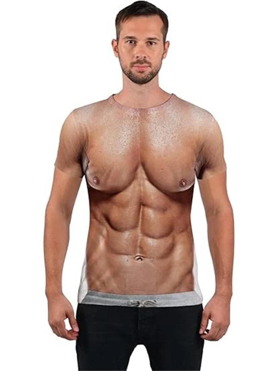 Kukebang 3D Print Fake Spier Grafisch T-shirt Herenkleding Zomer Grappig Lelijk Heren T-shirts Harajuku Y2k Mode Feest Korte Mouw Heren T-shirt L