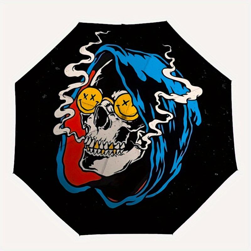 

1pc Skull Print Automatic Opening/closing Umbrella with Auto Open/Close, Windproof, Foldable Sunshade yy250811174