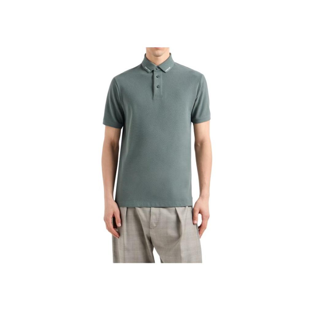 Emporio Armani Solid Color Jacquard Logo Short Sleeve Polo Shirt Men Tops Green EM001081-AF10497-U9083