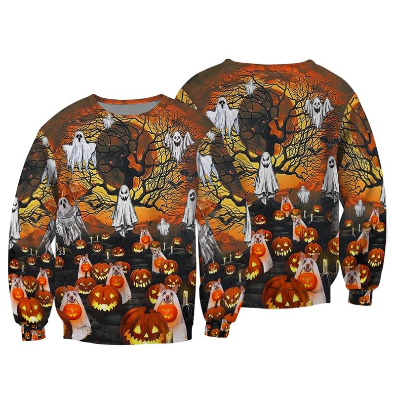 Horror 3D Print Sweatshirts Halloween Harajuku Men Pullover Sweater Long Sleeve Crewneck Streetwear Hoody Clothing Fun Kids Tops