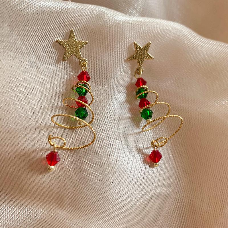 Christmas Series Simple Advanced Rotating Christmas Tree Star Pendant Earrings Women'S Creative Personalized Girl Gifts