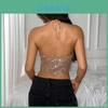 Sexy Netzoberteil mit Spaghettiträgern und Strasssteinen für Damen für Party und Clubwear