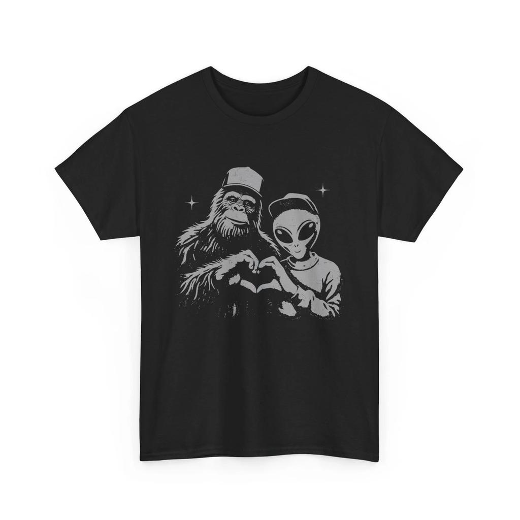 Bigfoot Alien Heart Hand Sign Shirt, Funny Sasquatch UFO T shirt