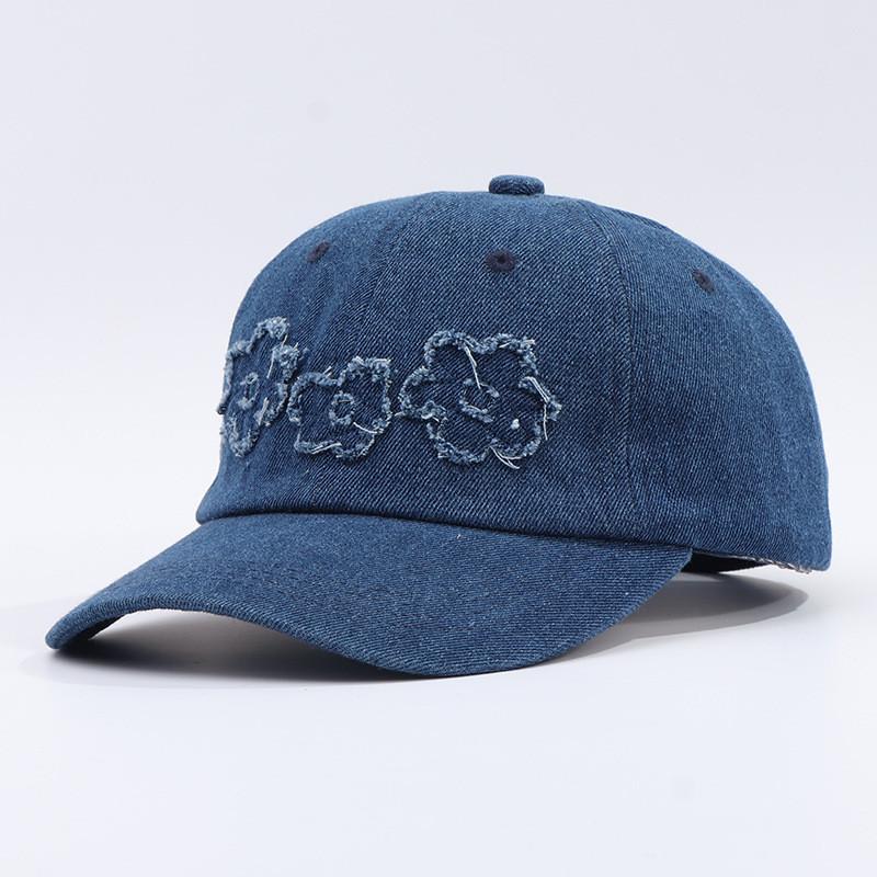 Cotton Denim Baseball Cap With Floral Embroidery For Summer Outdoor Casual Wear