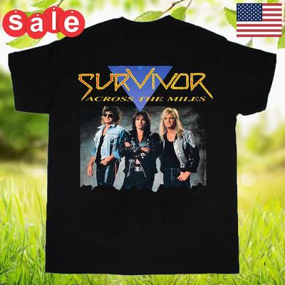 Survivor Band Across the Miles Black Cotton  Size S-5XL Unisex T-Shirt