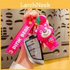 Adorable Pink Strawberry Bear Keychain Cute Cartoon Keyring For Car And Bag
