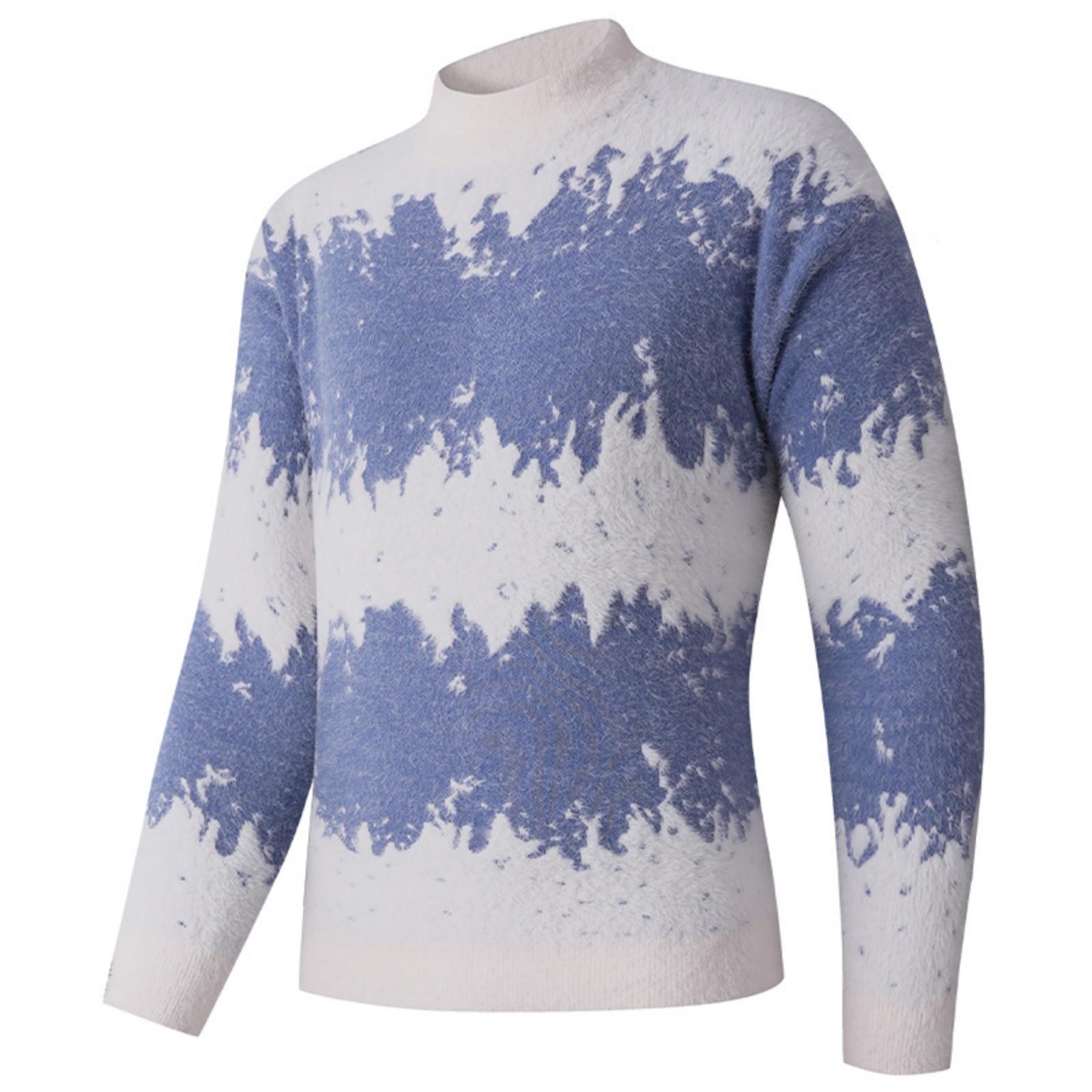 

Мужские и женские повседневные и модные трикотажные свитера с принтом и цветовыми блоками, с полувысоким воротником, мужские трикотажные базовые свитера, свитера с круглым вырезом XL синий