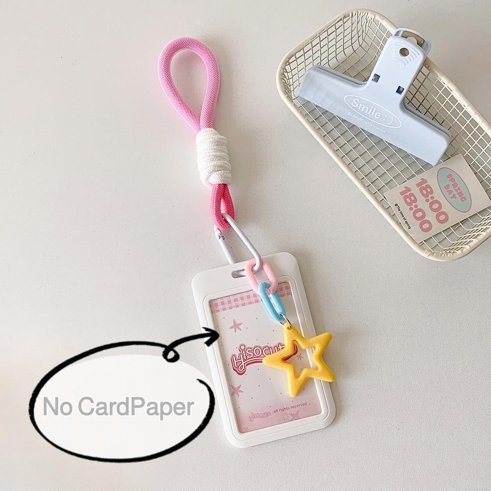 Sliding 3-inch Card Holder with Star Lanyard Candy-colored Card Display Suitable for Students,K-pop Fans Card Storage