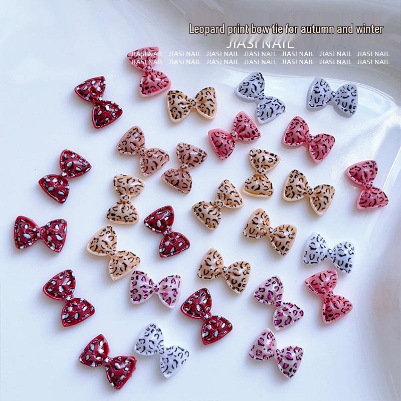 Leopard Print Ribbon Bow Nail Art Accessories - Autumn/Winter Merade Color Collection