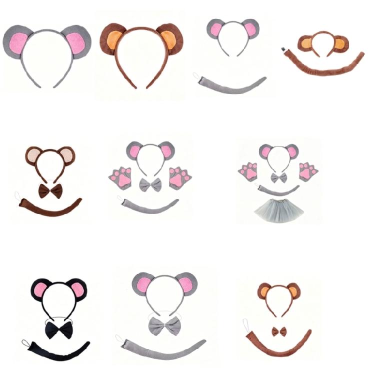 Mouse/Monkey Costume Accessories Ears Headband Tail Tutus Skirt for Halloween Cosplay Party Dressing Up Animal Costumes