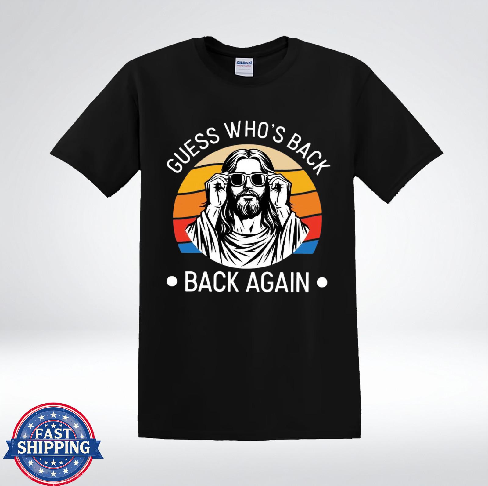 Guess Who’s Back Jesus Funny Christian Retro Sunset Vintage Graphic T-Shirt XL