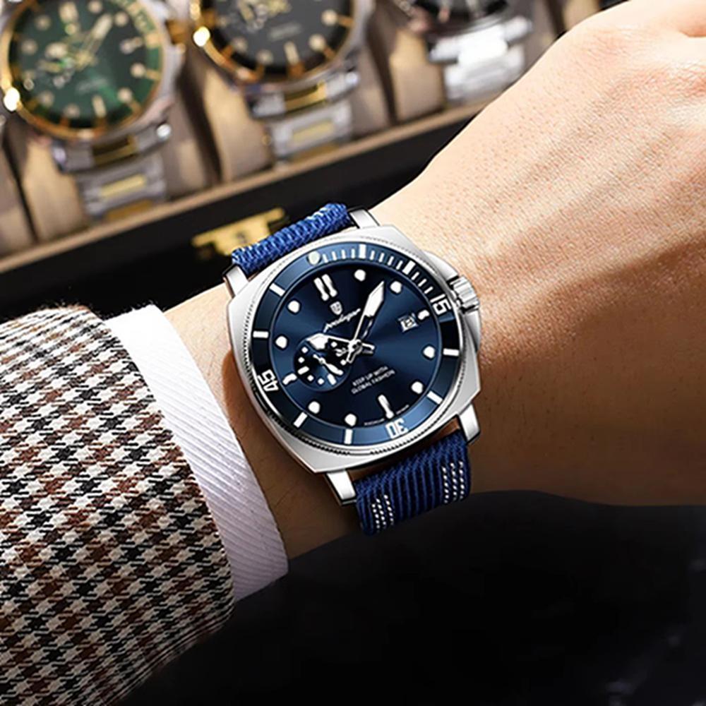POEDAGAR Quartz Movement Luminous Hands Watch Mens Casual Nylon Strap Date Male Wristwatches Waterproof Clcok