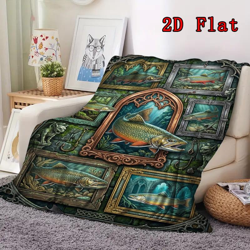 Trout Gallery 2D Flat Pattern Flannel Blanket, High quality All Seasons, Home Decor, Warmth and Comfort, Perfect for Christmas Gifts.