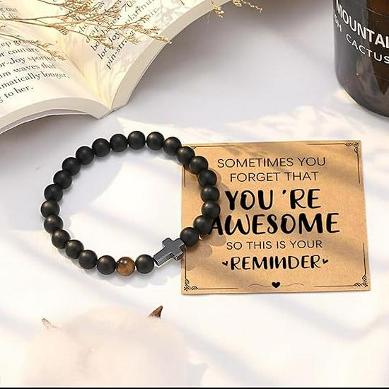 Temu Volcanic Rock & Turquoise Tiger's Eye Gemstone Elastic Bracelet