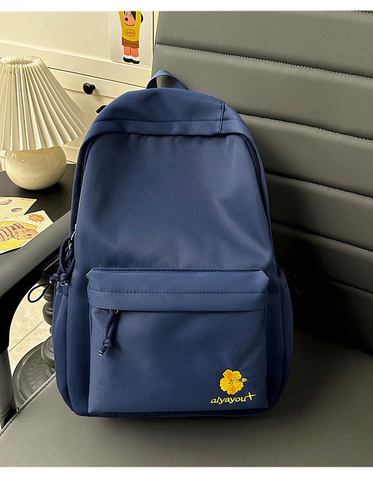 Schoolbag American alphabet flower embroidery cold gray tone backpack college student morning eight class multi-scene adaptation travel schoolbag