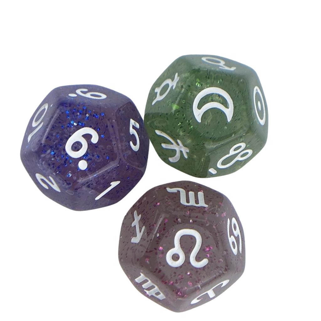 3pack Colorful Resins Divination Dices with Glitters Finish for Mystical Roleplay and Guidance