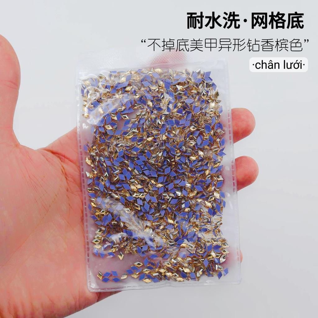 Mesh Bottom Nail Art Diamond, Champagne Special-Shaped Diamond, Small Size, No Bottom Nail Drill, Washable Flat Bottom Special-Shaped Whole Batch