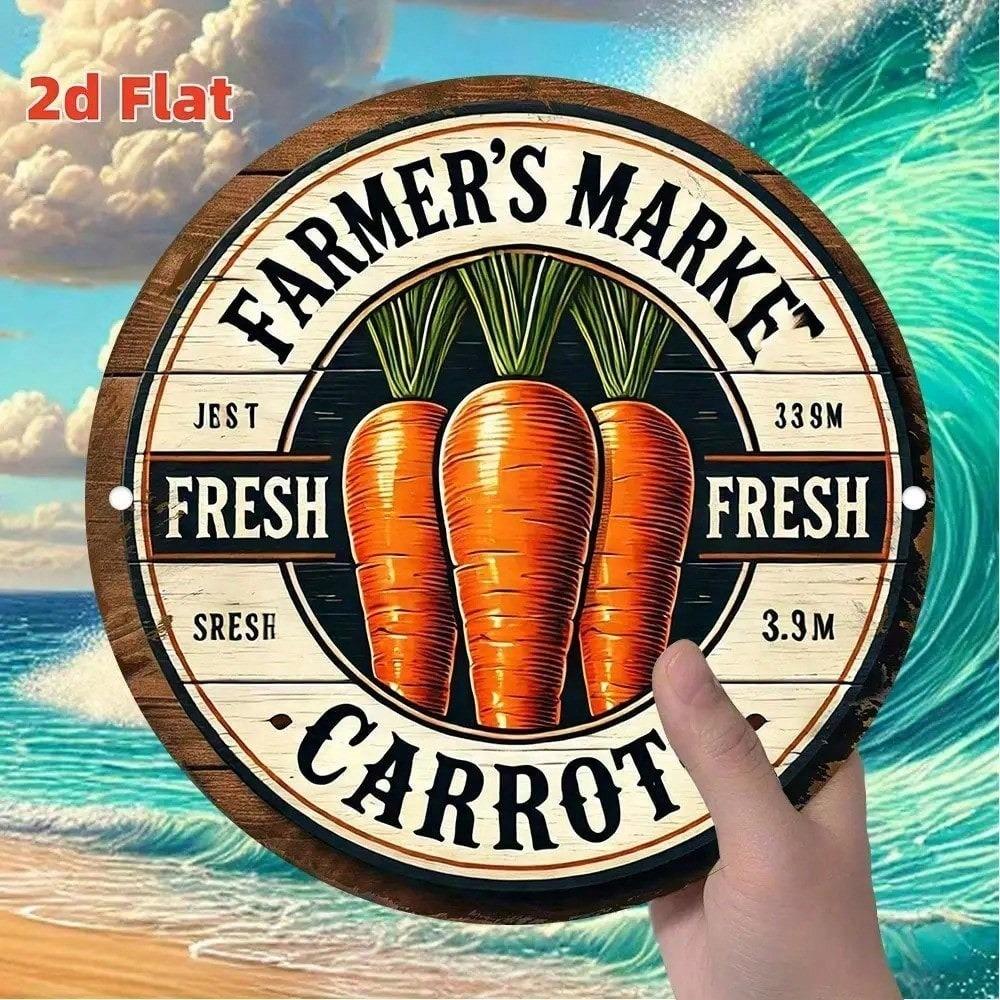 Vintage Farmers Market Metal Tin Sign, Rustic Farmhouse Decor with Carrots, Waterproof Aluminum Poster, 7.87in