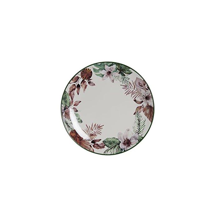 Porcelain Plate - DKD Home Decor - White and Green - 29x38x29 Cm - Floral - Glossy