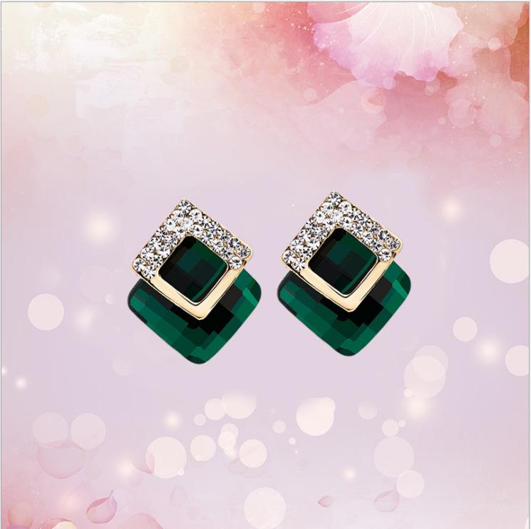 S925 Silver Needle Korean Fashion Square Crystal Earrings for Women