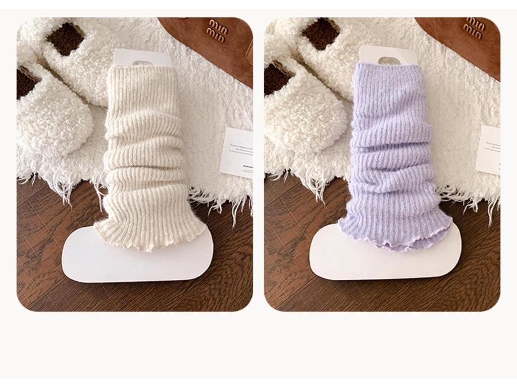 Children's Woolen Lace Ruffle Calf Covers – Warm, Thick, Solid Color for Autumn & Winter