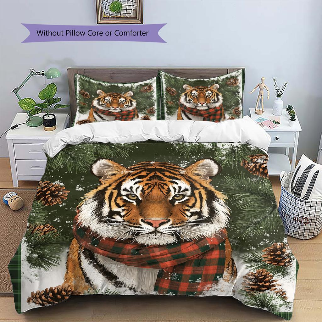 Vintage tiger  Pattern Bedding Quilt Set Quilt Cover Pillowcase Home Decoration  Gift (1 * duvet cover + 2 * pillowcase, without core)