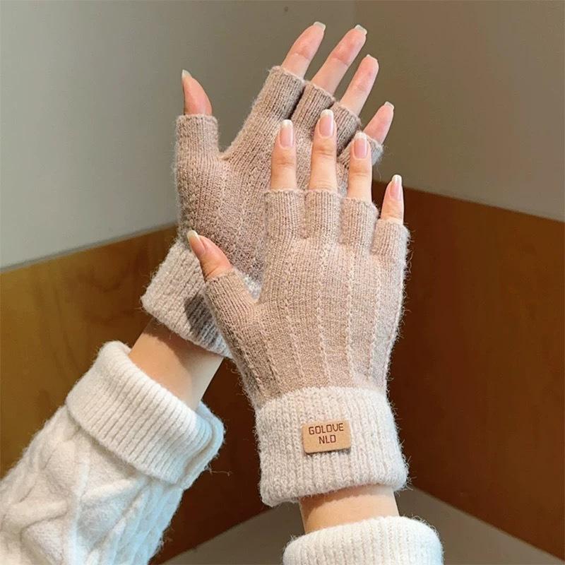 Alpaca Knitted Touch Screen Gloves for Women Autumn and Winter Warm Outdoor Antifreeze Plus Velvet Thickening Korean Version Cute