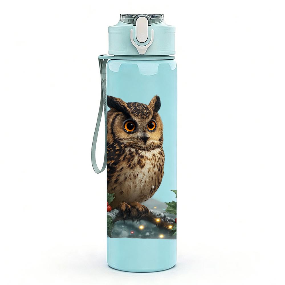 1PC Forest Owl Pine Branch 750ml Color Plastic Sports Water Bottle Leakproof Flip Straw Lid For Sports Office Home Use