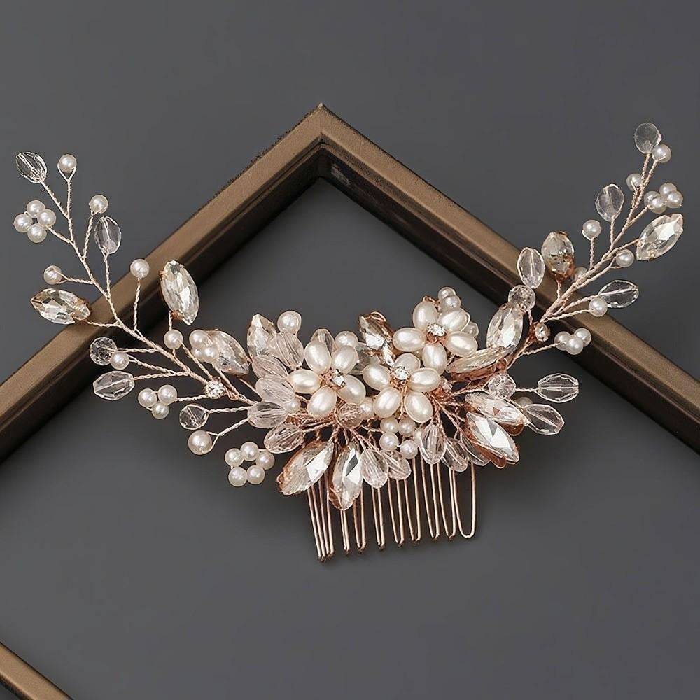 Zinc Zinc Alloy Pearl Hair Combs Jewelry Rhinestone Hairpin Exquisite Bridal Headpiece  Bridesmaid
