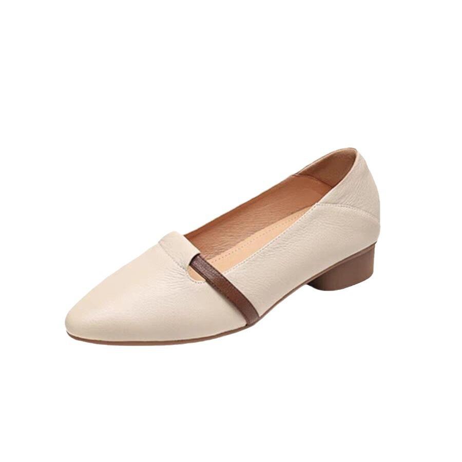 Single Shoes Women's 2025 Autumn New Comfortable and Versatile Thick Heel Soft Leather Soft Sole Not Tired Foot Pedal Pointed Low Heel Shoes