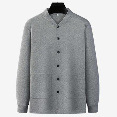 New Pure Cotton Men's Long-sleeved Trousers Base Top Autumn Middle-aged Dad's Collar