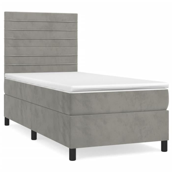 3143049 vidaXL Divan-lit Et Matelas Gris Clair 80x200 Cm Velours